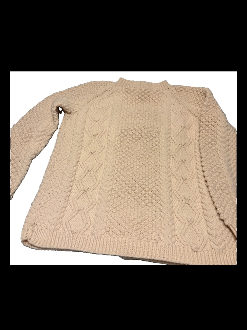 Hand Knit Aran Cable Knit Cardigan Sweater Ivory Cream Large - Picture 4 of 4
